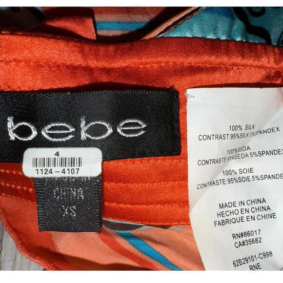 Bebe Silk Hankerchief Backless Lined Cups Colorful Halter Tie Back Clasp Sz XS - Picture 4 of 4